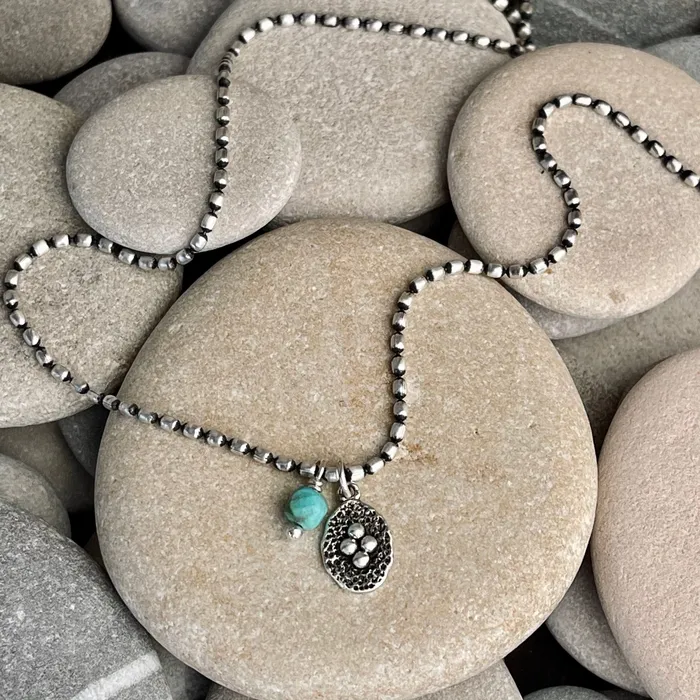 HeidiJHale Designs Necklaces Sterling Silver Faceted Turquoise Cube Necklace
