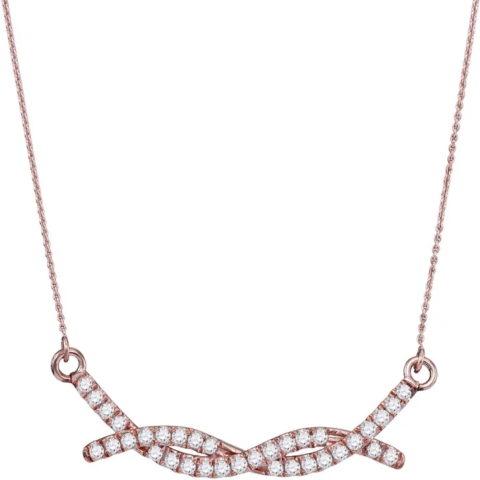 mayamila Necklaces 10kt Rose Gold Womens Round Diamond Twist Bar Fashion Necklace 12 Cttw mayamila Necklaces 10kt Rose Gold Womens Round Diamond Twist Bar Fashion Necklace 12 Cttw