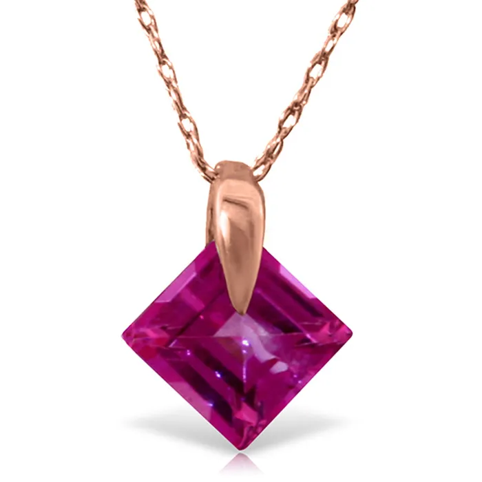 MayaMila Necklaces 14K Solid Rose Gold Necklace with Natural Pink Topaz