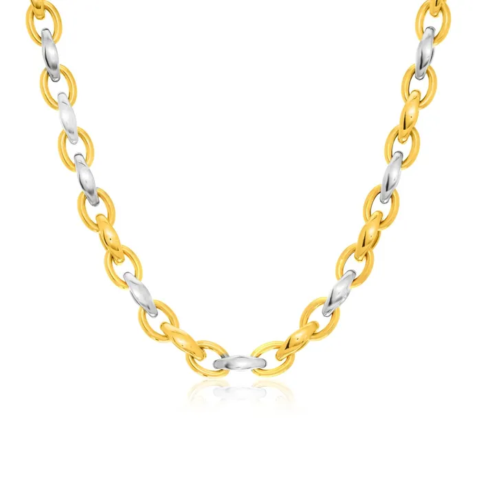 MayaMila Necklaces 14k TwoTone Gold Oval Graduated Style Link Necklace MayaMila Necklaces 14k TwoTone Gold Oval Graduated Style Link Necklace