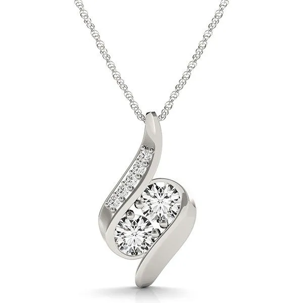 Necklaces MayaMila 14k White Gold Two Stone Curved Style Diamond Pendant 34 cttw Necklaces MayaMila 14k White Gold Two Stone Curved Style Diamond Pendant 34 cttw