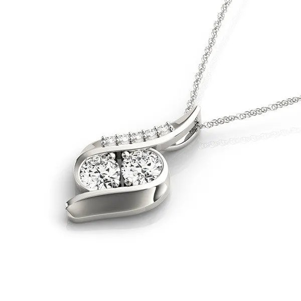 Necklaces MayaMila 14k White Gold Two Stone Curved Style Diamond Pendant 34 cttw