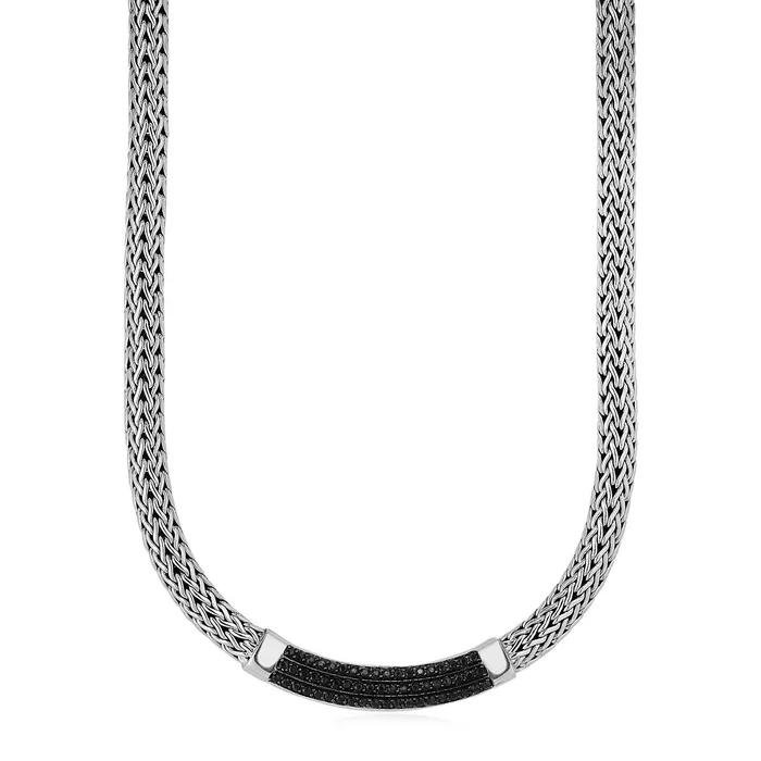 Necklaces MayaMila Wide Woven Rope Necklace with Black Sapphire Accents in Sterling Silver Necklaces MayaMila Wide Woven Rope Necklace with Black Sapphire Accents in Sterling Silver