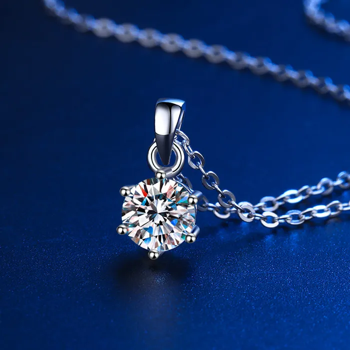 Necklaces Shineofidamond D Color Moissanite Classic 6 Prong Sterling Silver Pendant Necklace Necklaces Shineofidamond D Color Moissanite Classic 6 Prong Sterling Silver Pendant Necklace