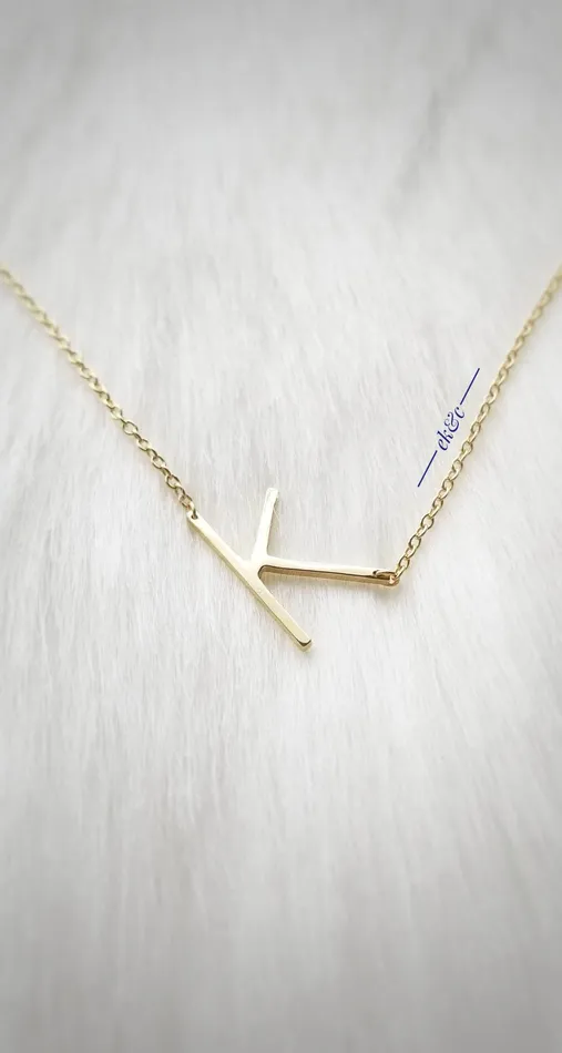 Sideways Initial Necklace ellie k and co Necklaces