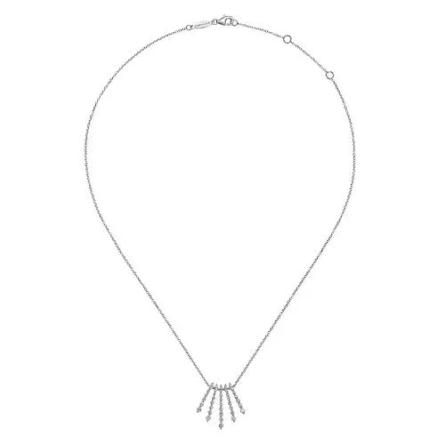 14K White Gold Graduating Diamond Bar Fan Necklace GABRIEL CO Necklaces