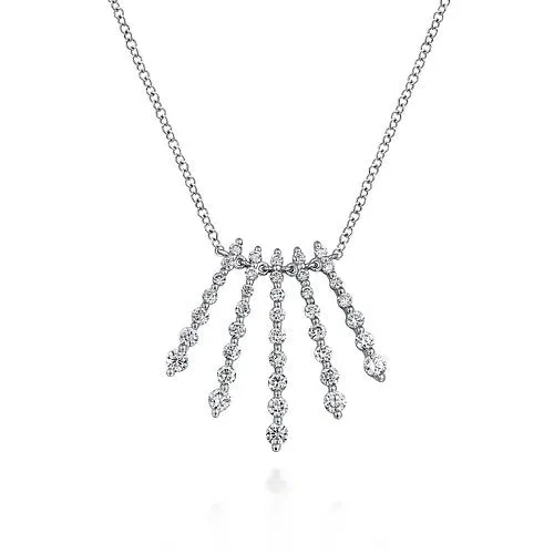 14K White Gold Graduating Diamond Bar Fan Necklace GABRIEL CO Necklaces