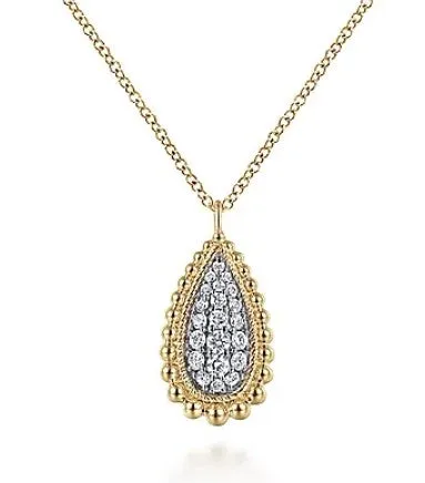 14K Yellow Gold Bujukan Pave Diamond Teardrop Pendant Necklace GABRIEL CO Necklaces 14K Yellow Gold Bujukan Pave Diamond Teardrop Pendant Necklace GABRIEL CO Necklaces
