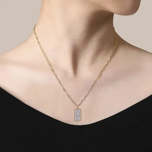 14K Yellow Gold Diamond Pave Dog Tag Pendant Hollow Chain Necklace GABRIEL CO Necklaces 14K Yellow Gold Diamond Pave Dog Tag Pendant Hollow Chain Necklace GABRIEL CO Necklaces