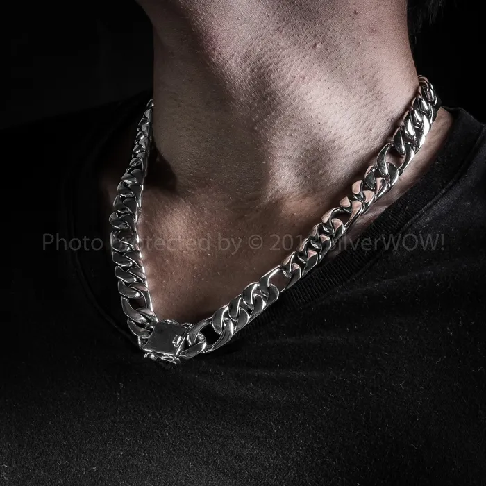 15mm Figaro Link Necklace Chain silverwow Necklaces