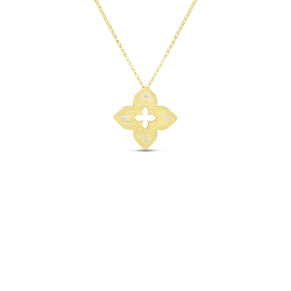 18K GOLD PETITE VENETIAN PRINCESS SATIN DIAMOND ACCENT FLOWER NECKLACE ROBERTO COIN Necklaces 18K GOLD PETITE VENETIAN PRINCESS SATIN DIAMOND ACCENT FLOWER NECKLACE ROBERTO COIN Necklaces