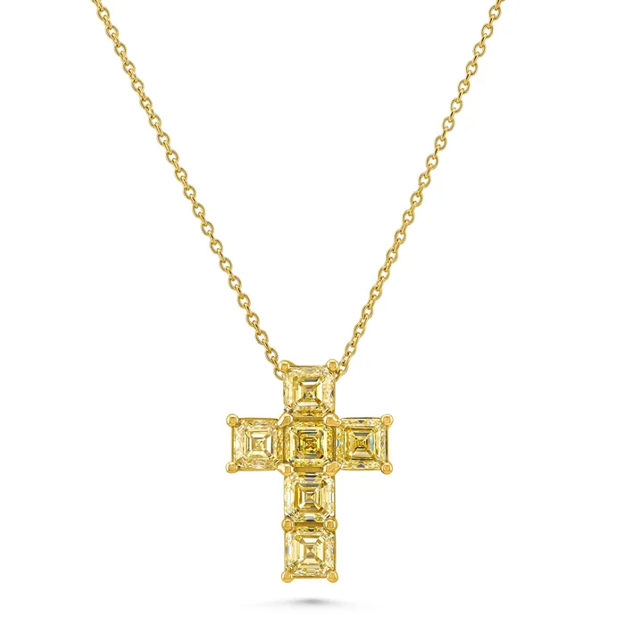 Asscher Cut Diamond Cross Pendant Polachecks Collection Necklaces