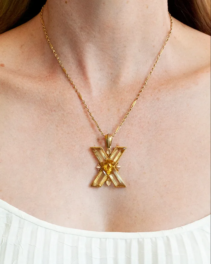 Bell Bird Antiques Necklaces 19th Century Citrine St Andrews Cross Pendant