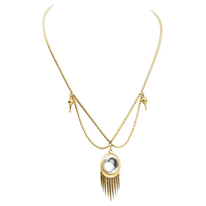 Bell Bird Antiques Necklaces Victorian Era Gold Necklace with Rock Crystal Fringe Locket Bell Bird Antiques Necklaces Victorian Era Gold Necklace with Rock Crystal Fringe Locket