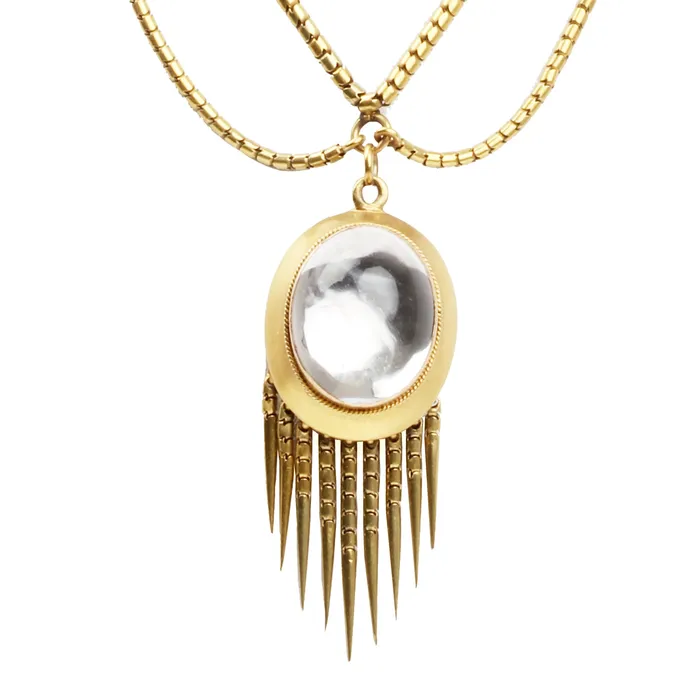Bell Bird Antiques Necklaces Victorian Era Gold Necklace with Rock Crystal Fringe Locket