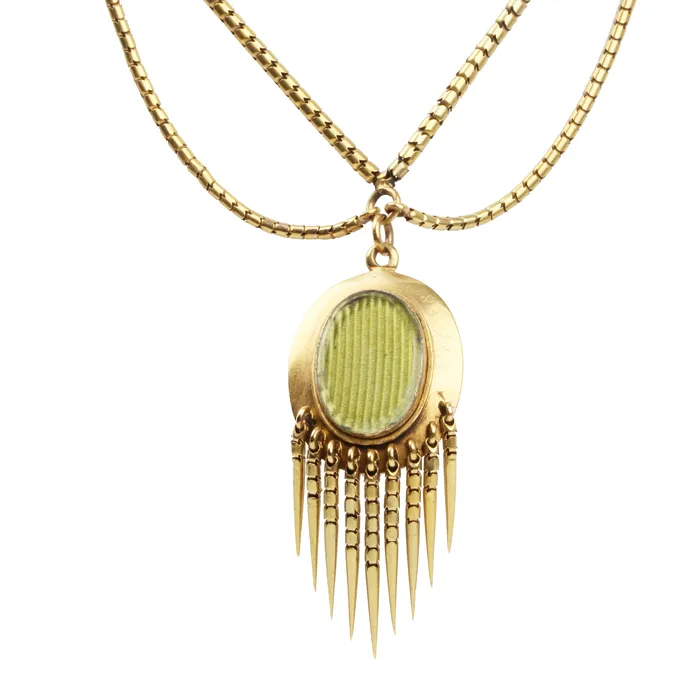 Bell Bird Antiques Necklaces Victorian Era Gold Necklace with Rock Crystal Fringe Locket