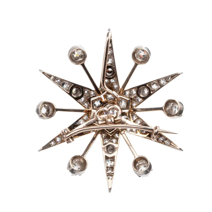 Bell Bird Antiques Necklaces Victorian Era Old Mine Cut Diamond Starburst Pendant