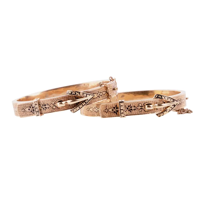Bell Bird Antiques PreStyled Sets Late 19th Century Matched Set Gold Buckle Bangles