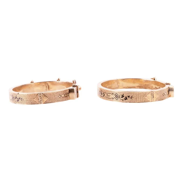 Bell Bird Antiques PreStyled Sets Late 19th Century Matched Set Gold Buckle Bangles