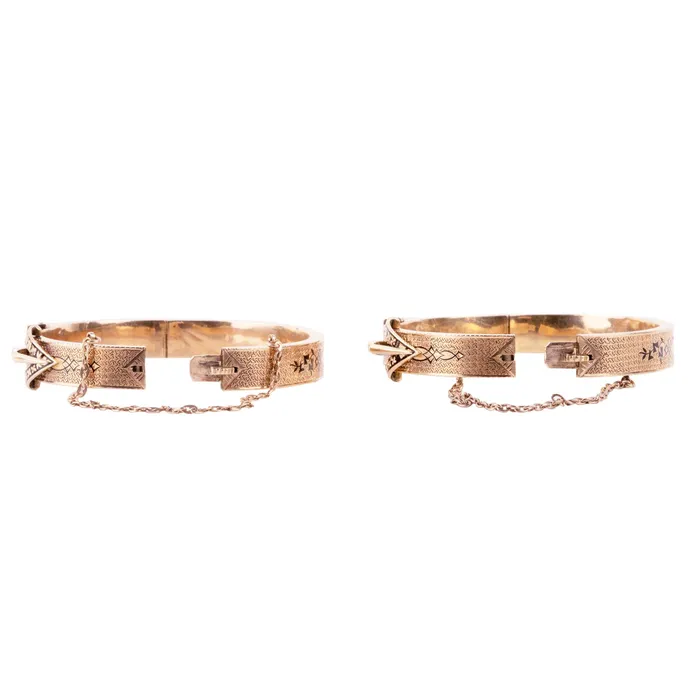 Bell Bird Antiques PreStyled Sets Late 19th Century Matched Set Gold Buckle Bangles