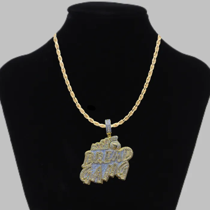 Bread Gang Iced Out Letter Diamond Pendant Necklace Bread Gang Necklaces