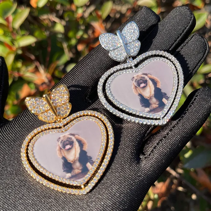 Butterfly Bail Rotating Heart Custom Photo Picture Pendant Necklace BUTTERFLY Necklaces Butterfly Bail Rotating Heart Custom Photo Picture Pendant Necklace BUTTERFLY Necklaces