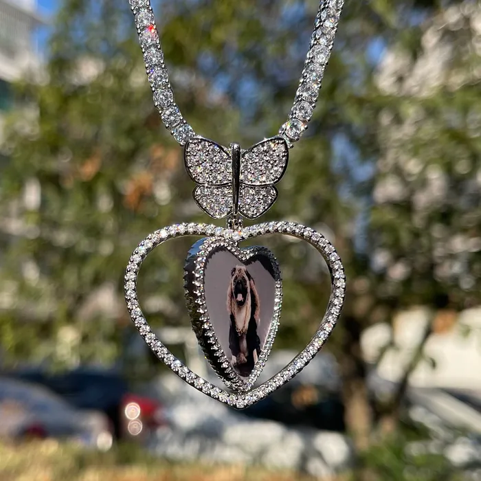 Butterfly Bail Rotating Heart Custom Photo Picture Pendant Necklace BUTTERFLY Necklaces