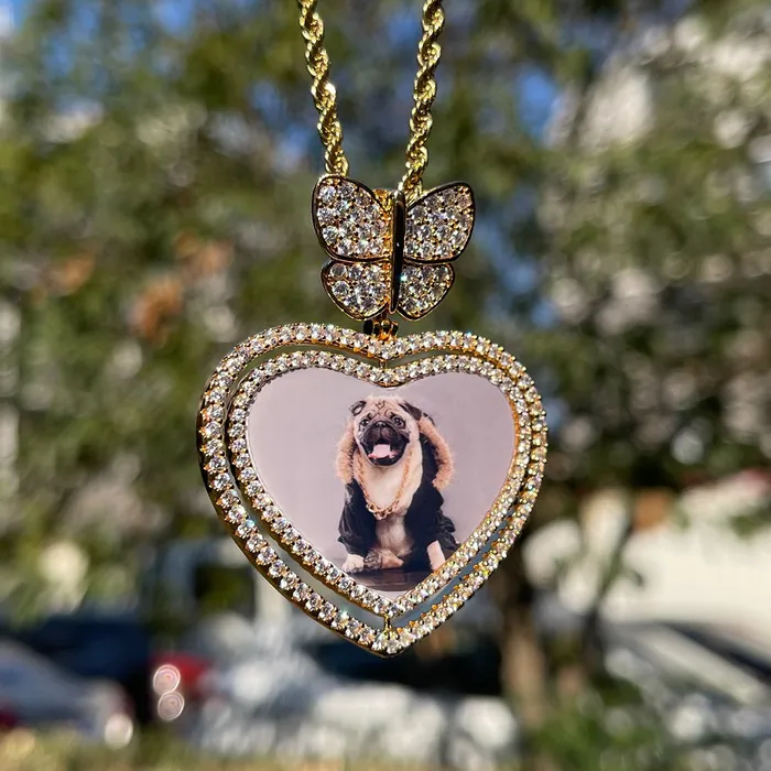 Butterfly Bail Rotating Heart Custom Photo Picture Pendant Necklace BUTTERFLY Necklaces