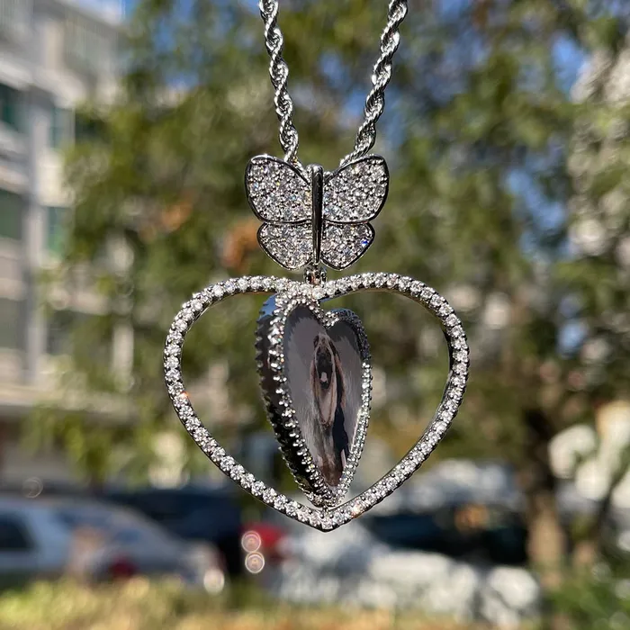 Butterfly Bail Rotating Heart Custom Photo Picture Pendant Necklace BUTTERFLY Necklaces
