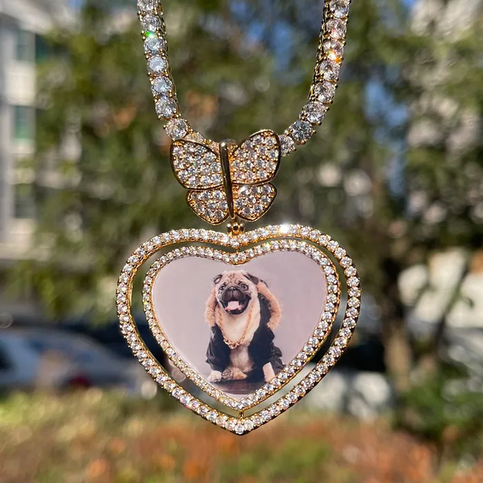 Butterfly Bail Rotating Heart Custom Photo Picture Pendant Necklace BUTTERFLY Necklaces