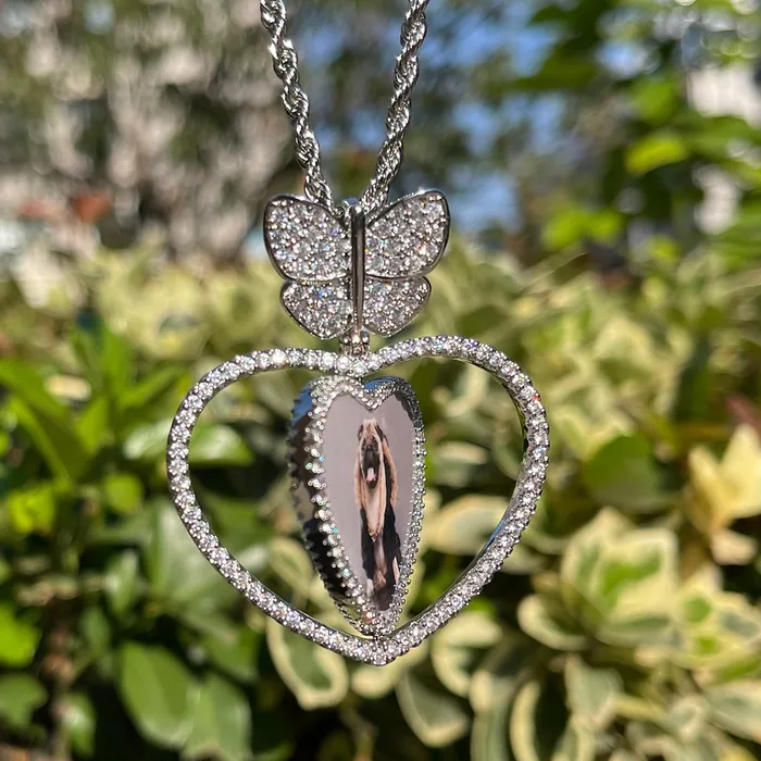Butterfly Bail Rotating Heart Custom Photo Picture Pendant Necklace BUTTERFLY Necklaces