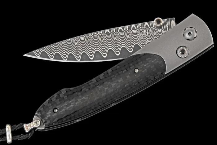 Carbon Titanium pocketknife featuring carbon fiber and wave damascus blade WILLIAM HENRY LLC Necklaces Carbon Titanium pocketknife featuring carbon fiber and wave damascus blade WILLIAM HENRY LLC Necklaces