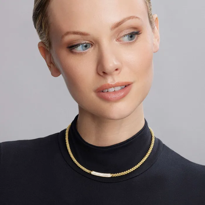 Caviar Gold Diamond Long Station Caviar Necklace LAGOS Necklaces
