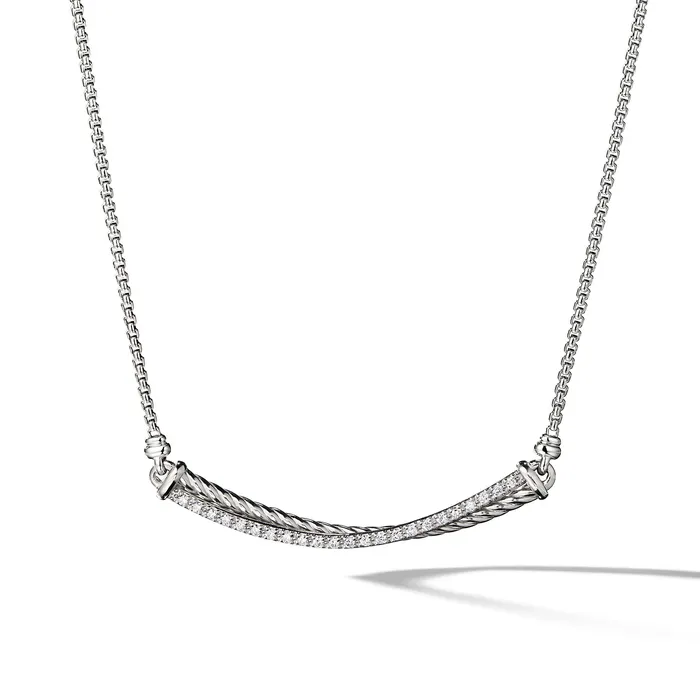 David Yurman Necklaces Crossover Bar Necklace in Sterling Silver with Diamonds David Yurman Necklaces Crossover Bar Necklace in Sterling Silver with Diamonds