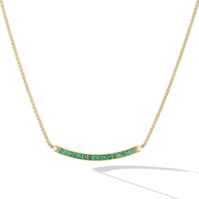 David Yurman Necklaces Petite Pav Bar Necklace in 18K Yellow Gold with Emeralds 125mm David Yurman Necklaces Petite Pav Bar Necklace in 18K Yellow Gold with Emeralds 125mm