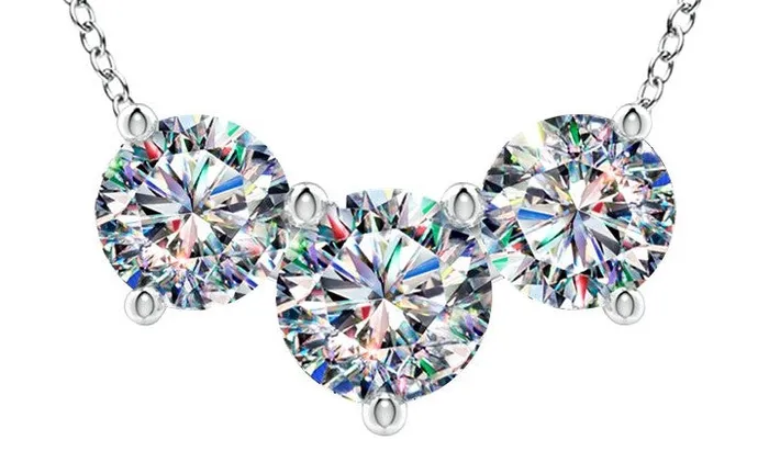 FACETS OF FIRE Necklaces 14KWG 150CTW RD FOF DIAMOND 3 STONE NECKLACE