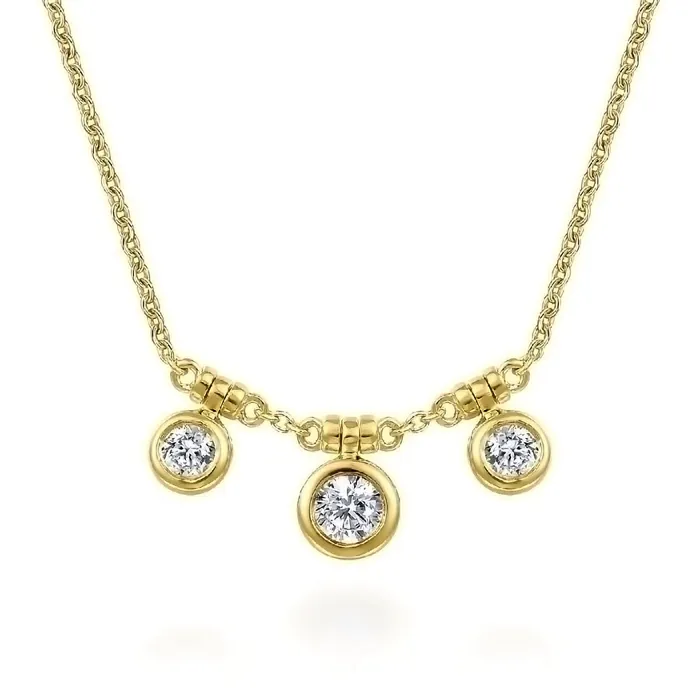 GABRIEL CO 14K Yellow Gold Bezel Set Diamond Trio Choker Necklace Necklaces