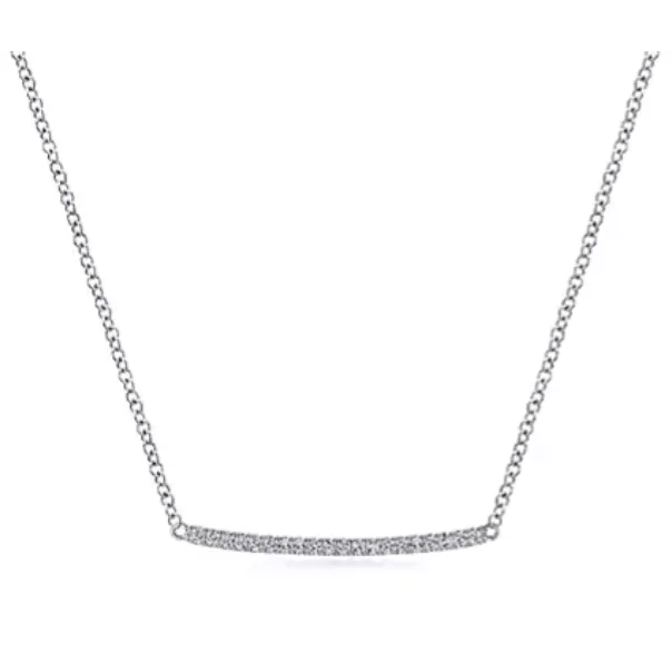 GABRIEL CO Necklaces 14K White Gold Curved Diamond Bar Necklace