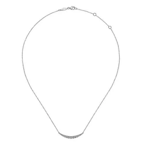 GABRIEL CO Necklaces 14K White Gold Curved Diamond Bar Necklace