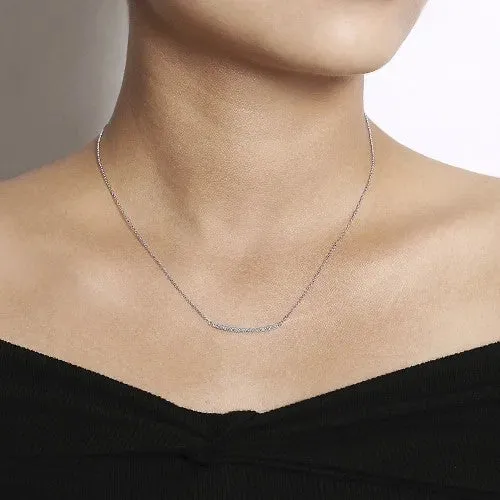 GABRIEL CO Necklaces 14k White Gold Curving Diamond Bar Necklace