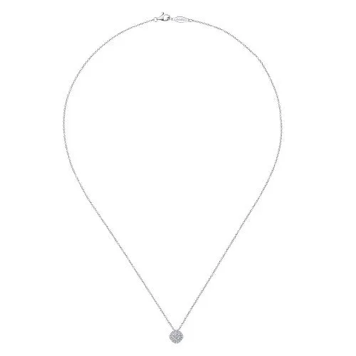 GABRIEL CO Necklaces 14K White Gold Diamond Pave Cushion Pendant Necklace