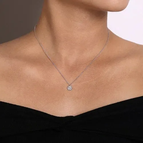 GABRIEL CO Necklaces 14K White Gold Round Diamond Hexagonal Halo Pendant Necklace GABRIEL CO Necklaces 14K White Gold Round Diamond Hexagonal Halo Pendant Necklace