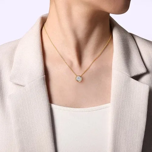 GABRIEL CO Necklaces 14K WhiteYellow Gold Diamond Cluster Pendant Necklace