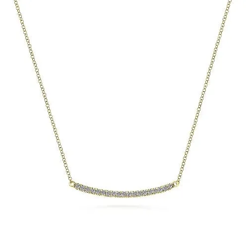 GABRIEL CO Necklaces 14K Yellow Gold Curving Diamond Bar Necklace