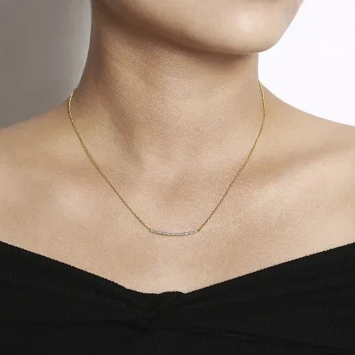 GABRIEL CO Necklaces 14K Yellow Gold Curving Diamond Bar Necklace