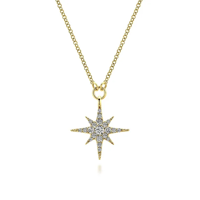 GABRIEL CO Necklaces 14K Yellow Gold Diamond Starburst Pendant Necklace