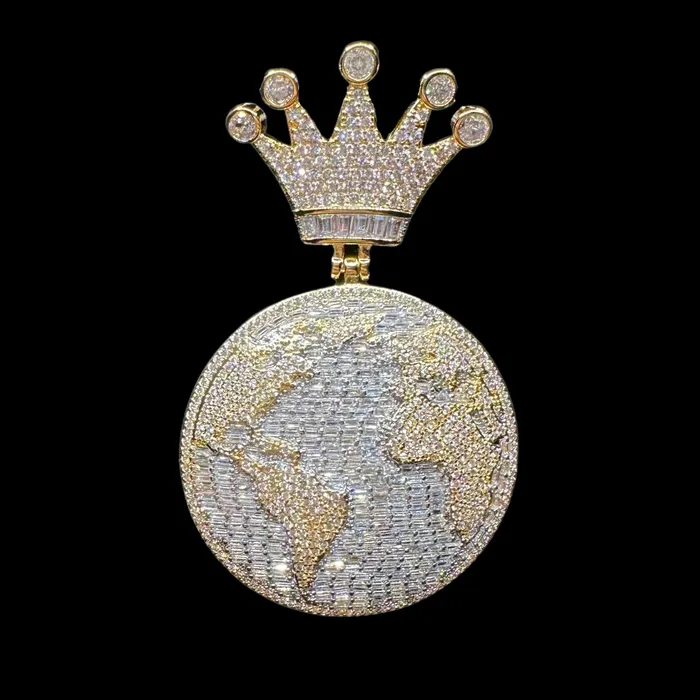 Globe World Crown Bail Iced Out Diamond Pendant Necklace Icey Pyramid Necklaces Globe World Crown Bail Iced Out Diamond Pendant Necklace Icey Pyramid Necklaces