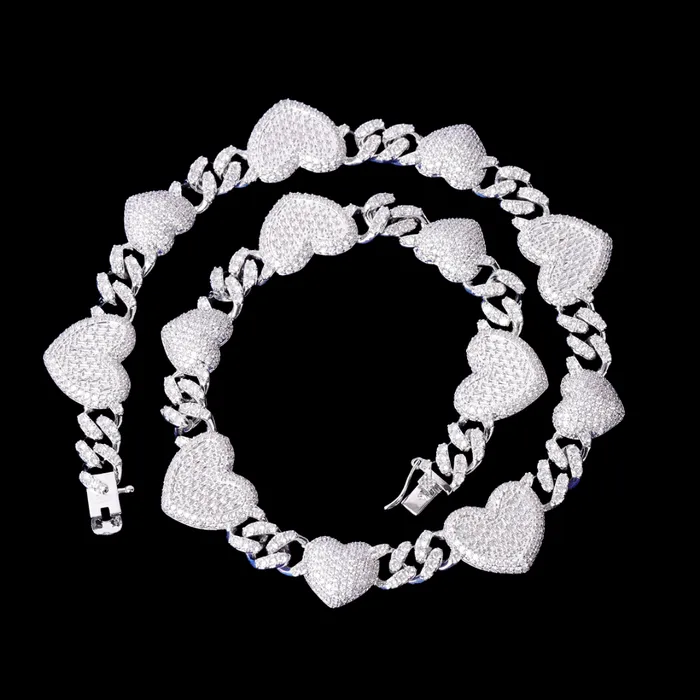 HEART Necklaces 14MM Exclusive Double Heart Iced Out Diamond Necklace Chain HEART Necklaces 14MM Exclusive Double Heart Iced Out Diamond Necklace Chain