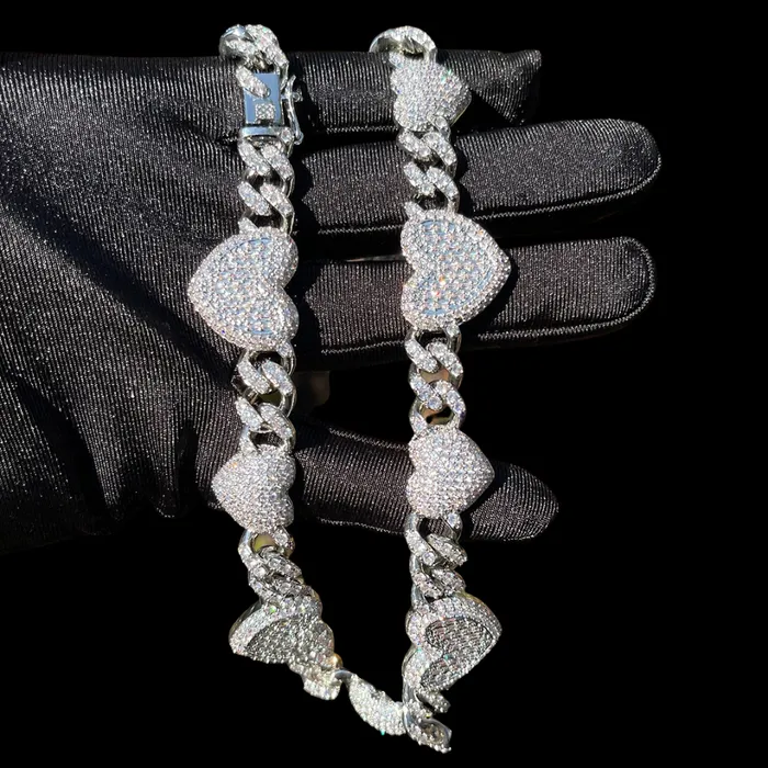 HEART Necklaces 14MM Exclusive Double Heart Iced Out Diamond Necklace Chain