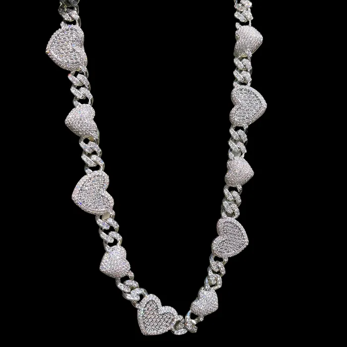 HEART Necklaces 14MM Exclusive Double Heart Iced Out Diamond Necklace Chain
